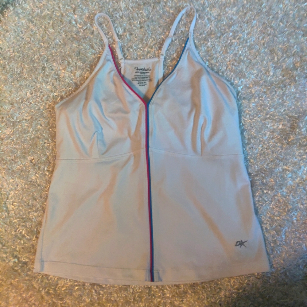Women's White Athletic Yoga Tank Top with Quick Dry Color Trim Size Medium VGC